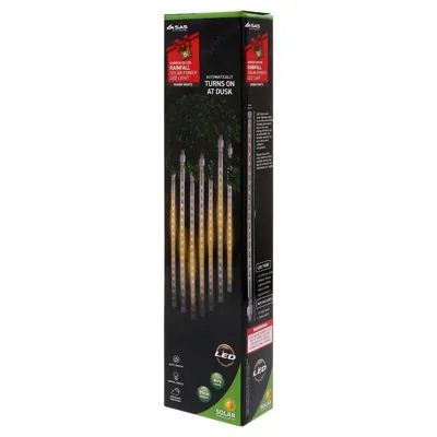 Solar Meteor Shower Fairy Lights, 8 Tubes, 192 LED, 4.9m, Warm White