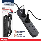 Power Board 4 Outlets with Surge Protection 1 Metre Cord Black 240V 10A Max Load 2400W – image 4