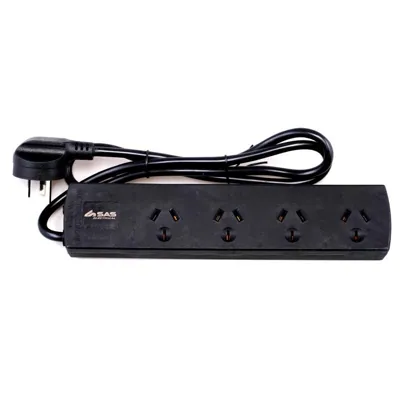 Power Board 4 Outlets with Surge Protection 1 Metre Cord Black 240V 10A Max Load 2400W