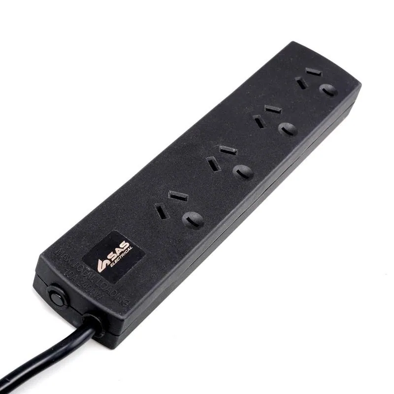 Power Board 4 Outlets with Surge Protection 1 Metre Cord Black 240V 10A Max Load 2400W – image 2