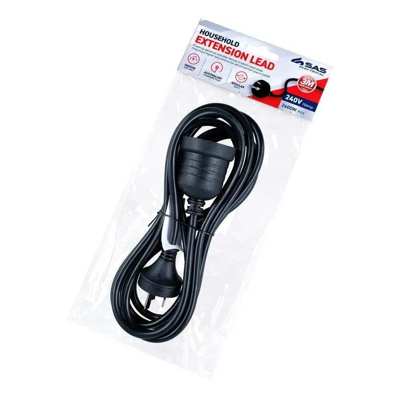Extension Lead 3 Metre Black 240V 10A Max Load 2400W – image 3