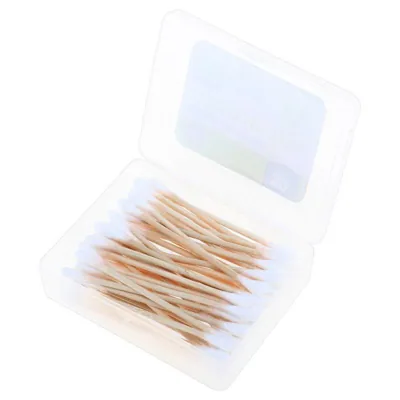 Cotton Tip Applicators with Bamboo Stem 2 X 50pc Packs (100pk) Including Case (Double Ended)