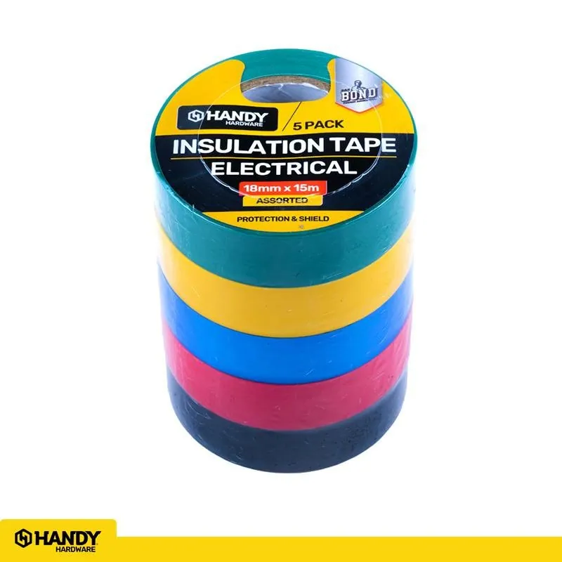 Tape Electrical 5 Assorted Colours (Green, Yellow, Blue, Red & Black) 18mm X 15m 5pk – image 4