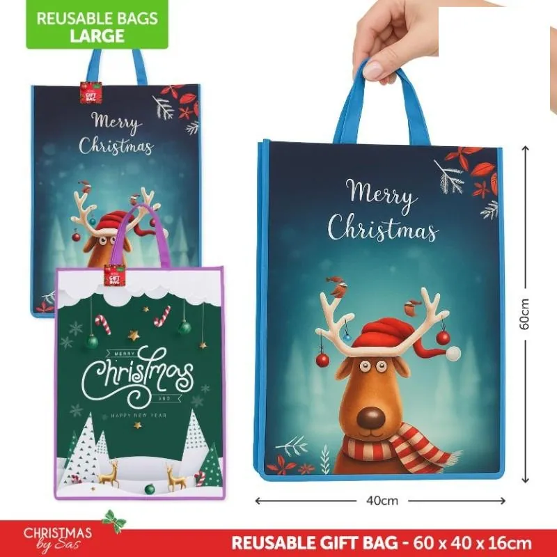 Gift Bag Reusable Christmas - Large 60cm X 40cm X 16cm 2 Assorted Designs – image 4
