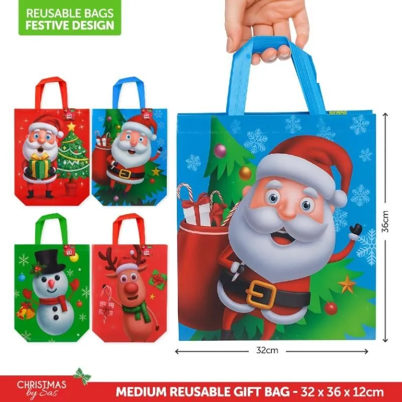 Gift Bag Reusable Christmas Fun Characters - Medium 32cm X 36cm X 12cm 4 Assorted Designs – image 4