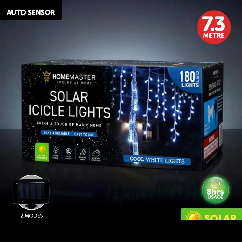 Christmas Icicle Light Solar 180LED 7.3m Total Length Cool White 2 Functions – image 4