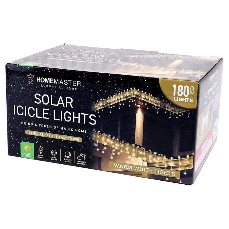 Solar Icicle Lights, 180 LED, 7.3m, Warm White, 2 Modes – image 4