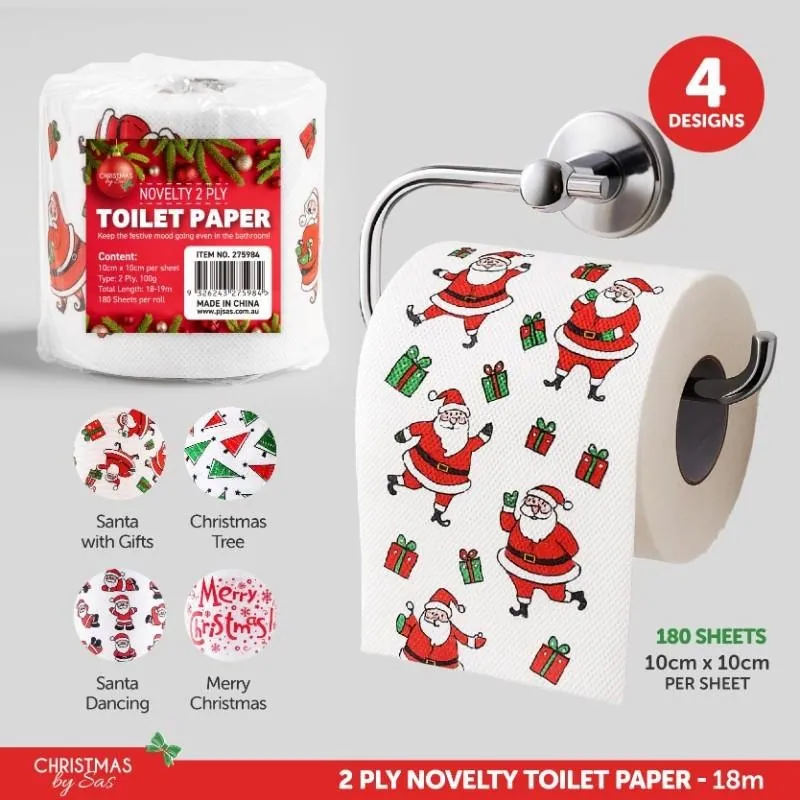 Toilet Paper Novelty Christmas 18m 10cm X 10cm 180 Sheets 2ply 4 Assorted Designs – image 4