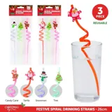 Straws Reusable Twist Christmas 3pk 26cm 6 Assorted Designs – image 4
