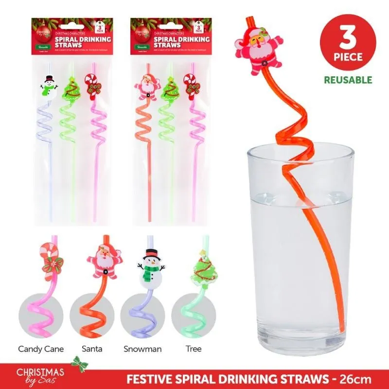 Straws Reusable Twist Christmas 3pk 26cm 6 Assorted Designs – image 4