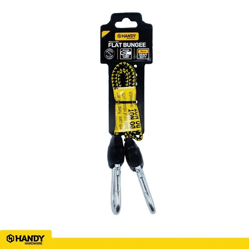 Bungee Cord Heavy Duty Flat with Carabiner Yellow 75cm (l) X 1.7cm (w) – image 4