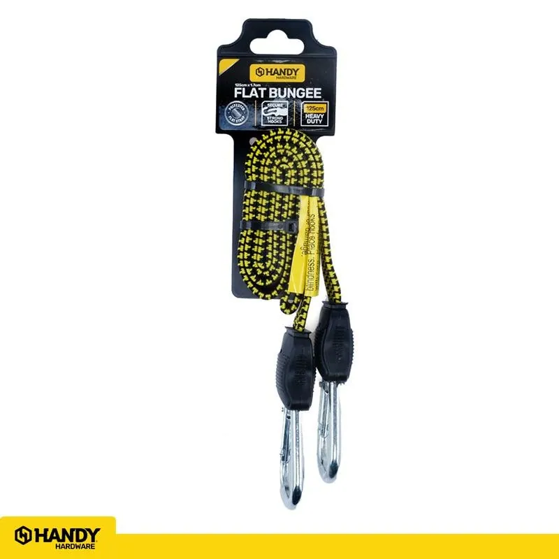 Bungee Cord Heavy Duty Flat with Carabiner Yellow 125cm (l) X 1.7cm (w) – image 4