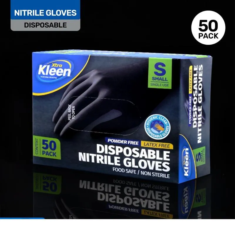 Gloves Powder Free Disposable - Nitrile - Black - Small 50pk (Length 240mm X Palm Width 85mm X Thickness 0.10mm) – image 3