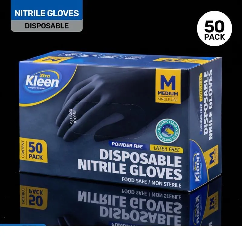 Gloves Powder Free Disposable - Nitrile - Black - Medium 50pk (Length 240mm X Palm Width 95mm X Thickness 0.10mm) – image 3