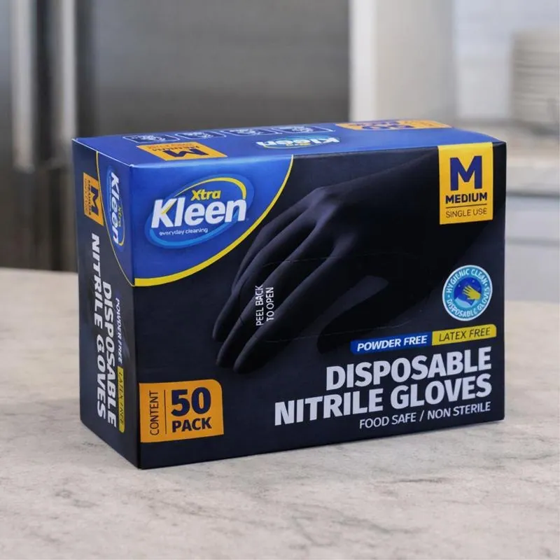 Gloves Powder Free Disposable - Nitrile - Black - Medium 50pk (Length 240mm X Palm Width 95mm X Thickness 0.10mm) – image 2