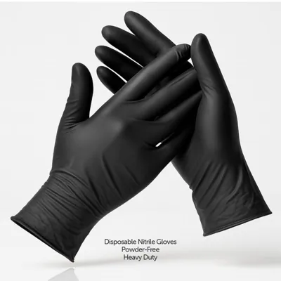 Gloves Powder Free Disposable - Nitrile - Black - Medium 50pk (Length 240mm X Palm Width 95mm X Thickness 0.10mm)