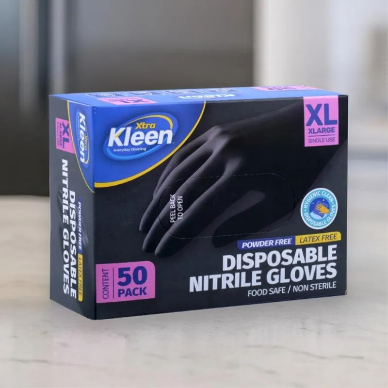 Gloves Powder Free Disposable - Nitrile - Black - XLarge 50pk (Length 245mm X Palm Width 110mm X Thickness 0.10mm) – image 2