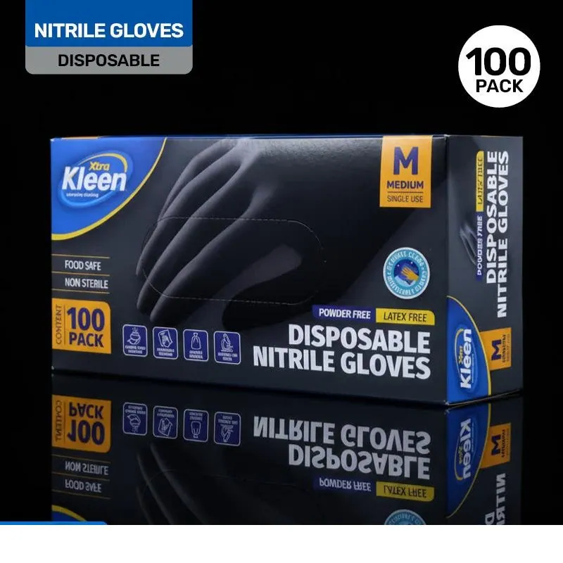 Gloves Powder Free Disposable - Nitrile - Black - Medium 100pk (Length 240mm X Palm Width 95mm X Thickness 0.10mm) – image 3