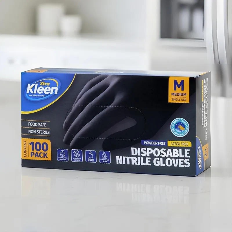Gloves Powder Free Disposable - Nitrile - Black - Medium 100pk (Length 240mm X Palm Width 95mm X Thickness 0.10mm) – image 2