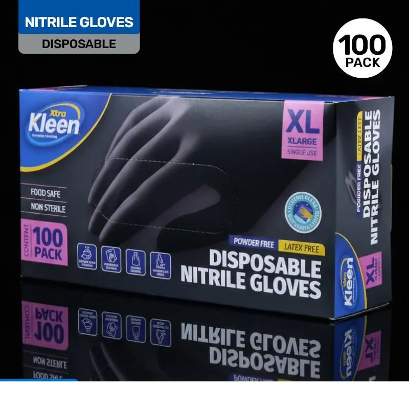 Gloves Powder Free Disposable - Nitrile - Black - XLarge 100pk (Length 245mm X Palm Width 110mm X Thickness 0.10mm) – image 3