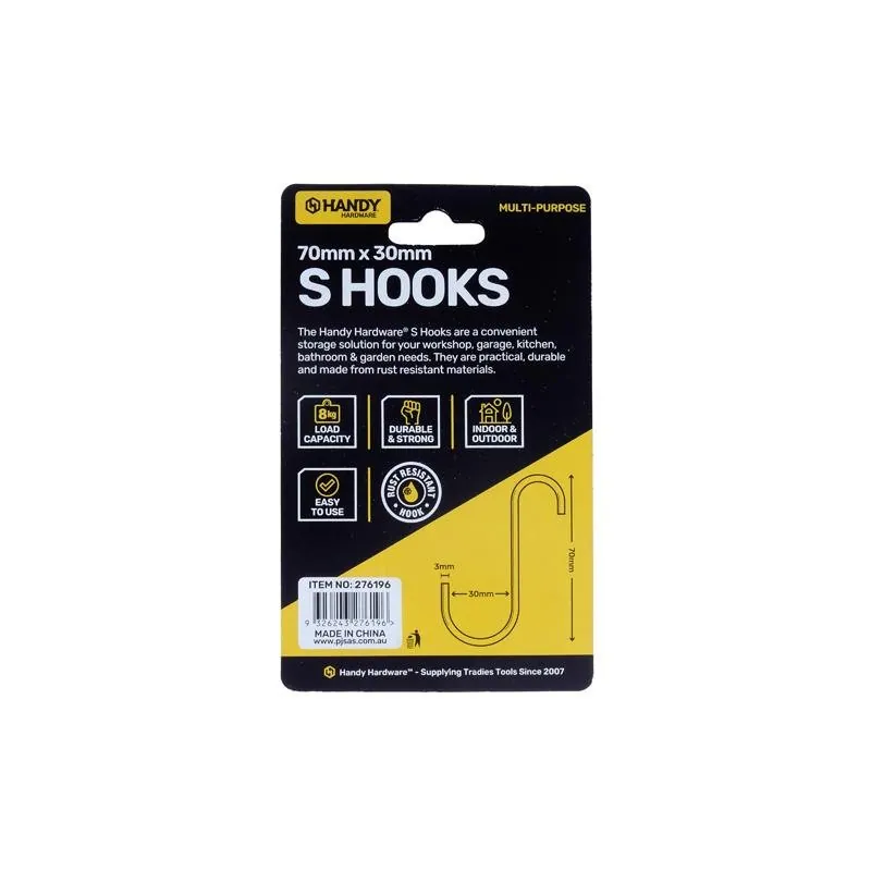 S Hook Stainless Steel 70mm X 30mm X 3mm (xs) 6pk – image 3