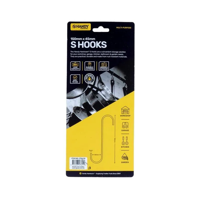 S Hook Zinc Plated Steel 150mm X 45mm X 5mm (m) 2pk – image 3
