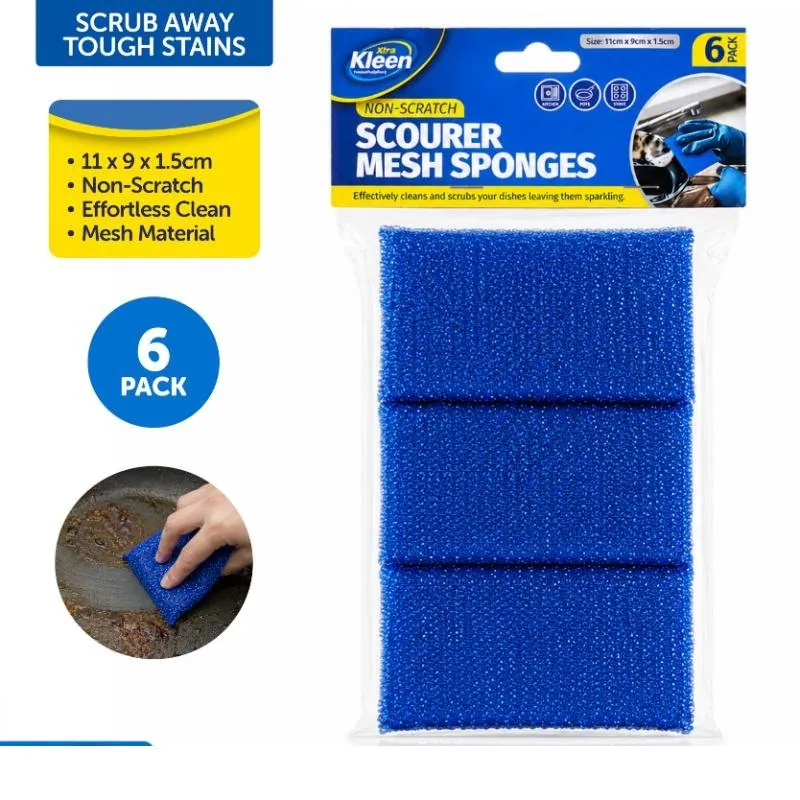 Mesh Sponge Scourer 11cm X 8cm X 1.5cm - 6pk - Blue – image 4