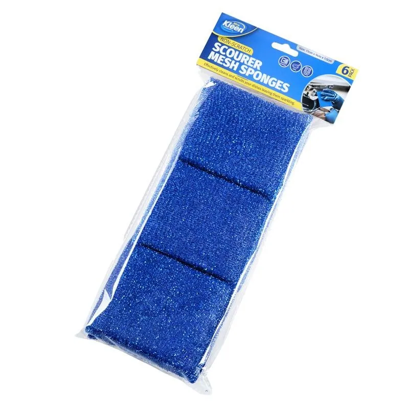 Mesh Sponge Scourer 11cm X 8cm X 1.5cm - 6pk - Blue – image 3