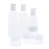 Refillable Toiletry Travel Bottle & Jar Set 7pc with PVC Resealable Bag - Includes: 2x 100ml Flip Top Bottles, 1x 80ml Flip Top Bottle, 4x 10ml Jars & Carry Case – image 2