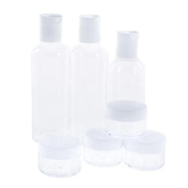 Refillable Toiletry Travel Bottle & Jar Set 7pc with PVC Resealable Bag - Includes: 2x 100ml Flip Top Bottles, 1x 80ml Flip Top Bottle, 4x 10ml Jars & Carry Case – image 2