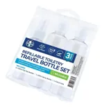 Refillable Toiletry Travel Bottle Set 3pc with Clear Resealable PVC Bag - Includes: 2x 100ml Flip Top, 1x 50ml Spray Bottle, Carry Bag – image 3