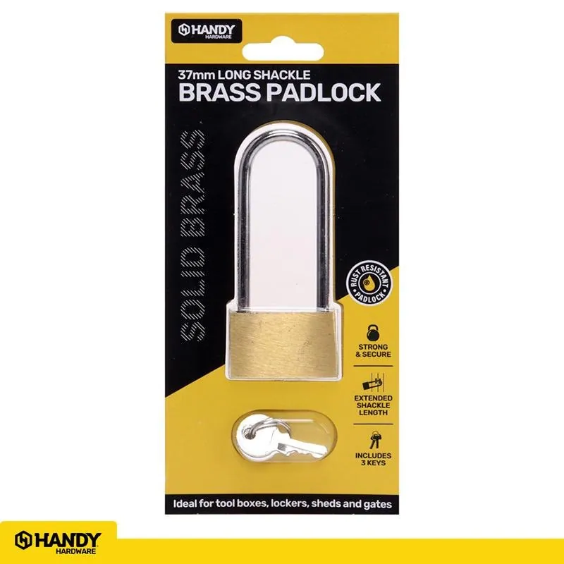 Padlock Solid Brass Long Shackle 37mm Includes 3 Keys 1pk – image 4