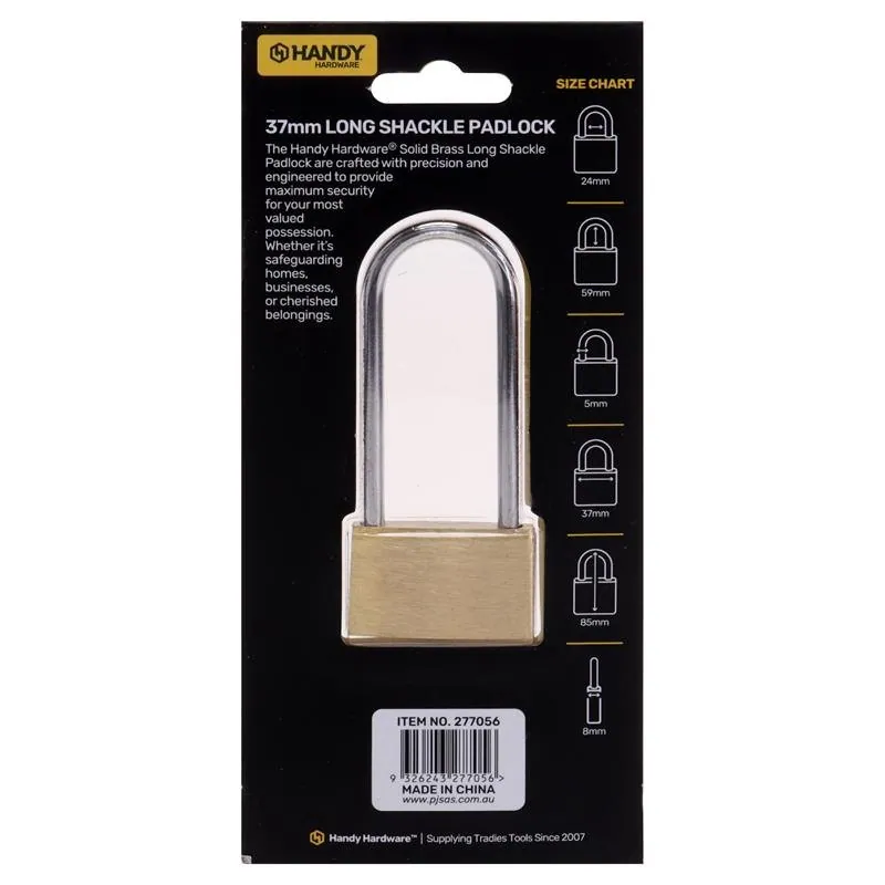 Padlock Solid Brass Long Shackle 37mm Includes 3 Keys 1pk – image 3