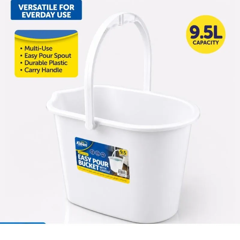 Multi Purpose Bucket with Handle and Easy Pour Spout - 9.5l 34cm (l) X 21cm (w) X 24cm (h) - White - Plastic – image 4