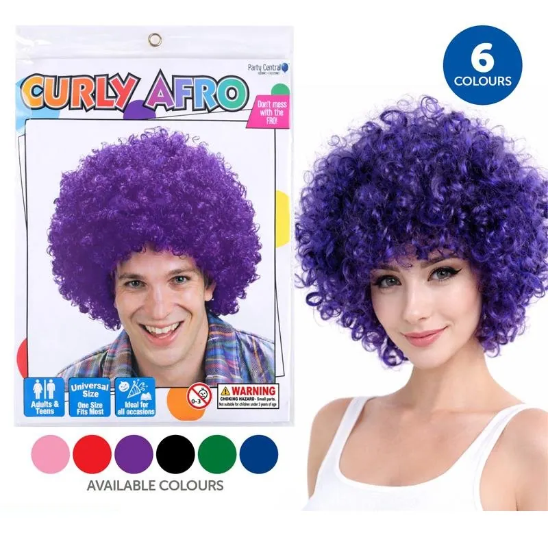 Wig Curly Afro Adults Black, Purple, Red, Blue, Green, Pink – image 4