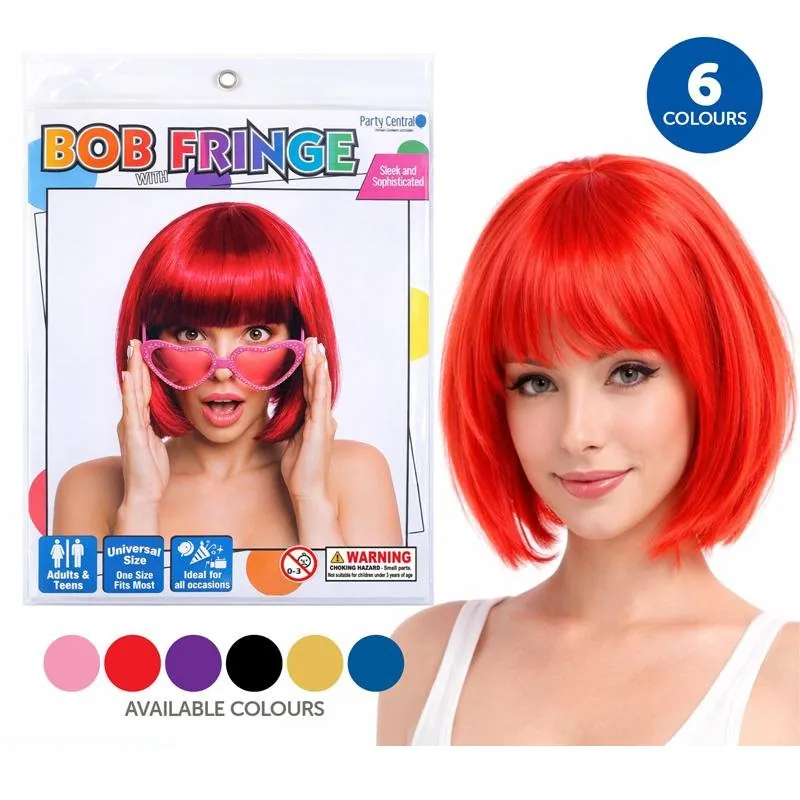 Wig Bob with Fringe Adults Red, Purple, Black, Pink, Blue, Blonde – image 4