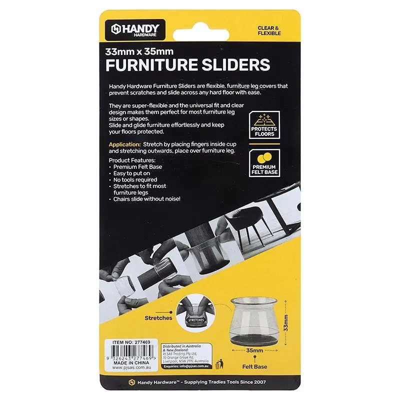 Clear Furniture Sliders Stretchable To Suit Various Furniture Legs 3.3cm (h) X 3.5cm (w) 8pk – image 3