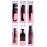Styling Combs - 6 Assorted Designs Include: Fantail Comb, Detangling Comb, Shower Comb with Hook, Dressing Comb, Pick Comb, Wide Tooth Comb – Black – image 4