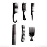 Styling Combs - 6 Assorted Designs Include: Fantail Comb, Detangling Comb, Shower Comb with Hook, Dressing Comb, Pick Comb, Wide Tooth Comb – Black – image 1