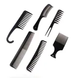 Styling Combs - 6 Assorted Designs Include: Fantail Comb, Detangling Comb, Shower Comb with Hook, Dressing Comb, Pick Comb, Wide Tooth Comb – Black – image 2