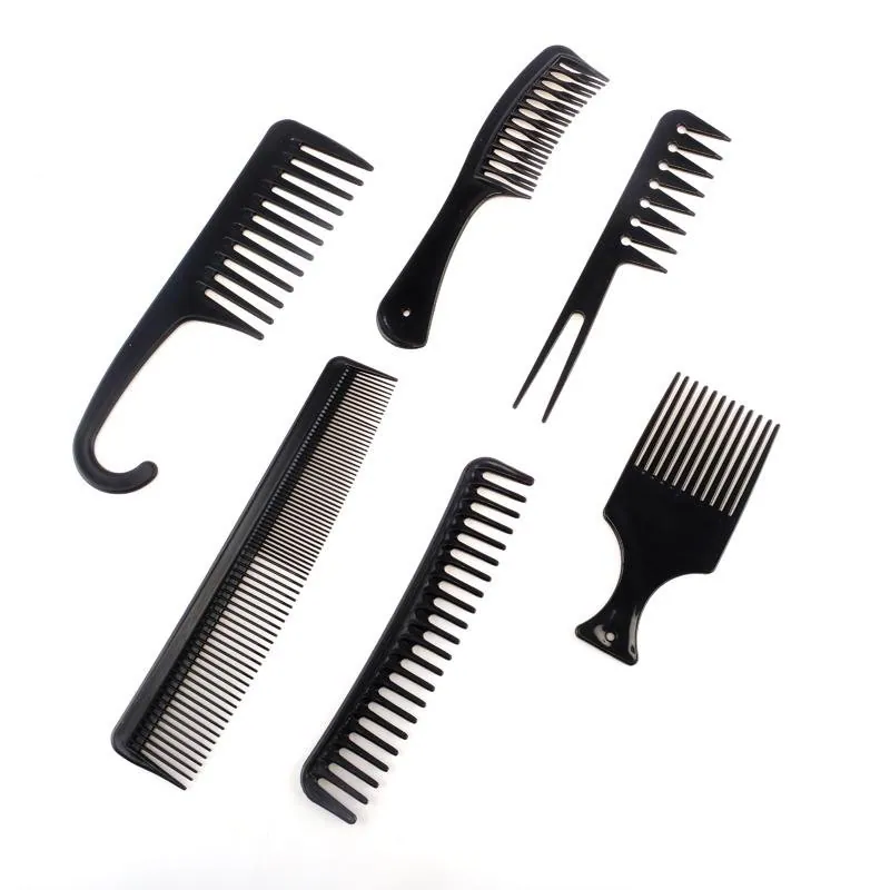 Styling Combs - 6 Assorted Designs Include: Fantail Comb, Detangling Comb, Shower Comb with Hook, Dressing Comb, Pick Comb, Wide Tooth Comb – Black – image 2