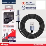 Charge & Sync USB a To USB C & 8-Pin 2-in-1 Polyester Cable - Suitable for iPhone & Android Devices - Grey - 1 Metre – image 3