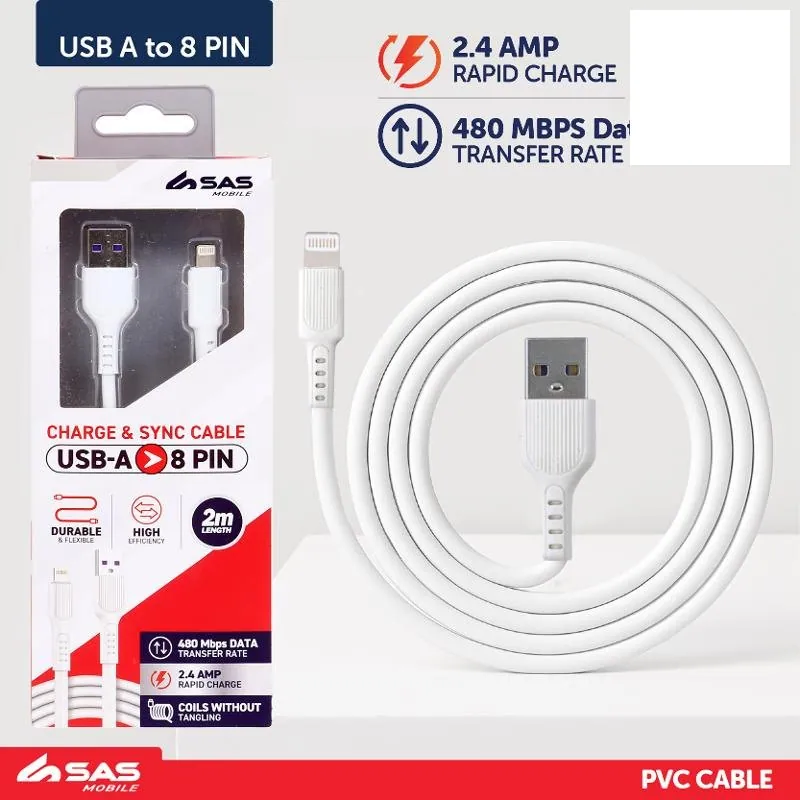 Charge & Sync USB a To 8 Pin PVC Cable - Suitable for iPhone Devices - White - 2 Metre – image 3