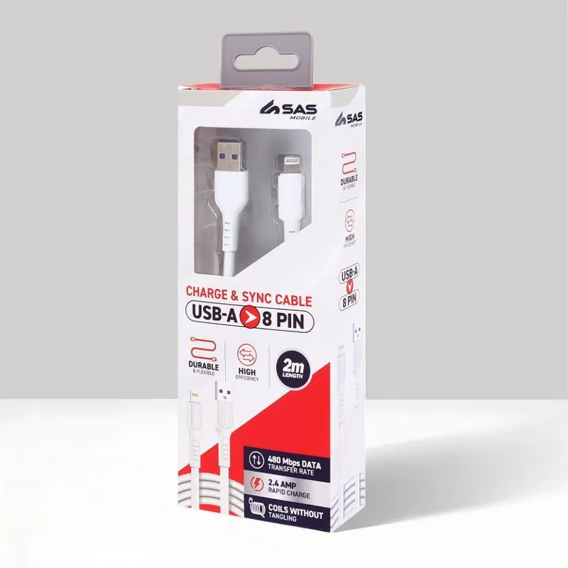 Charge & Sync USB a To 8 Pin PVC Cable - Suitable for iPhone Devices - White - 2 Metre – image 2