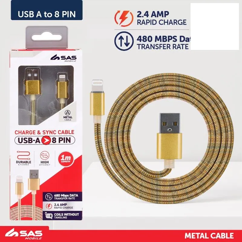 Charge & Sync USB a To 8 Pin Metal Cable - Suitable for iPhone Devices - Black, Rose Gold & Gold Assorted - 1 Metre – image 3