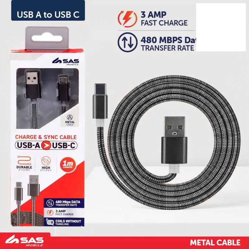 Charge & Sync USB a To Type C Metal Cable - Black, Pink & Gold Assorted - 1 Metre – image 3