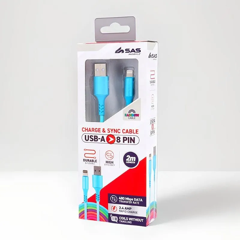 Charge & Sync USB a To 8 Pin Rainbow Polyester Cable - Suitable for iPhone Devices- 2 Metre – image 2