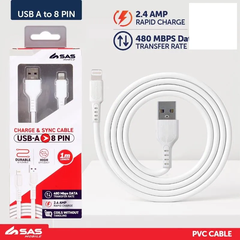Charge & Sync USB a To 8 Pin PVC Cable - Suitable for iPhone Devices - White - 1 Metre – image 3
