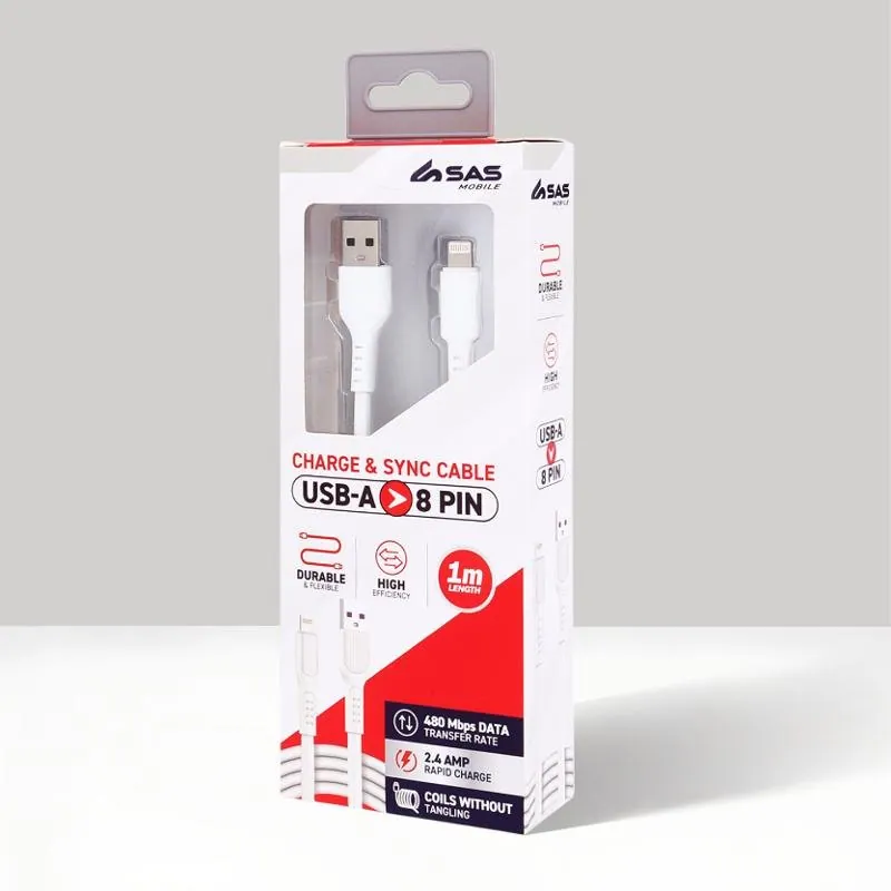 Charge & Sync USB a To 8 Pin PVC Cable - Suitable for iPhone Devices - White - 1 Metre – image 2