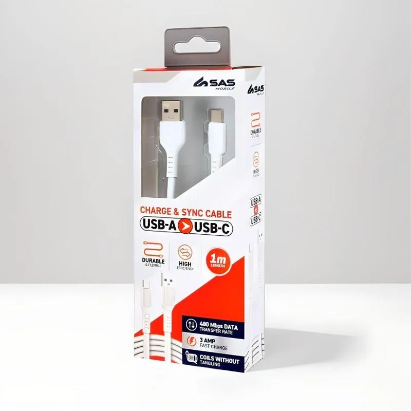 Charge & Sync USB a To Type C PVC Cable - White - 1 Metre – image 2